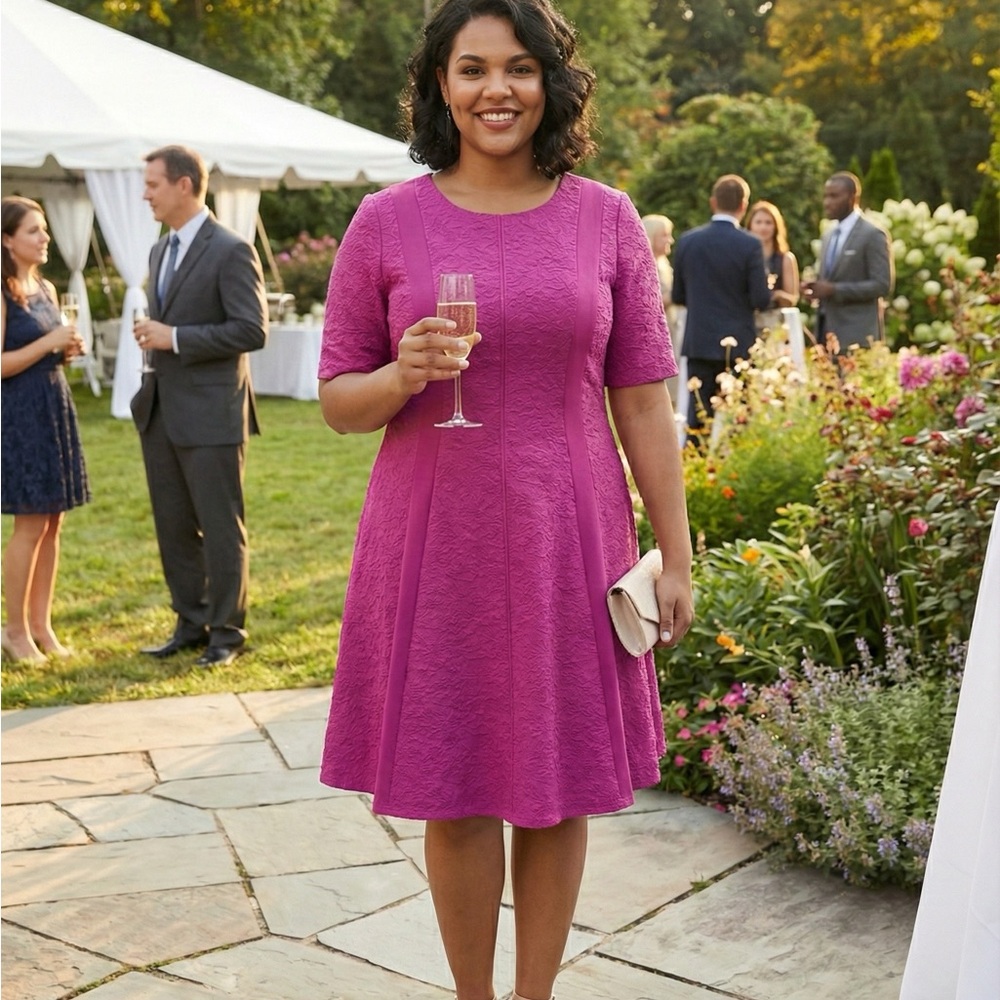Roz & Ali Women’s Fuchsia Textured A-Line Dress